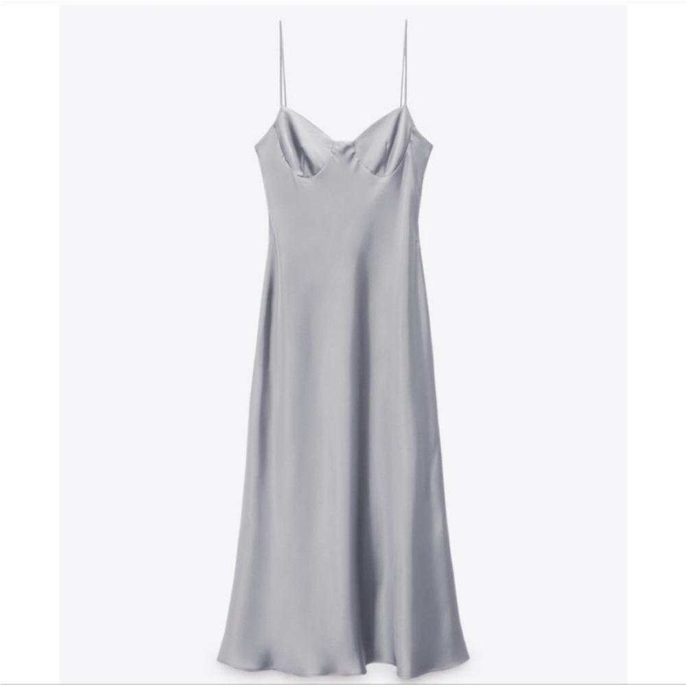 Zara Silver Satin Slip Dress - Picture 2 of 7